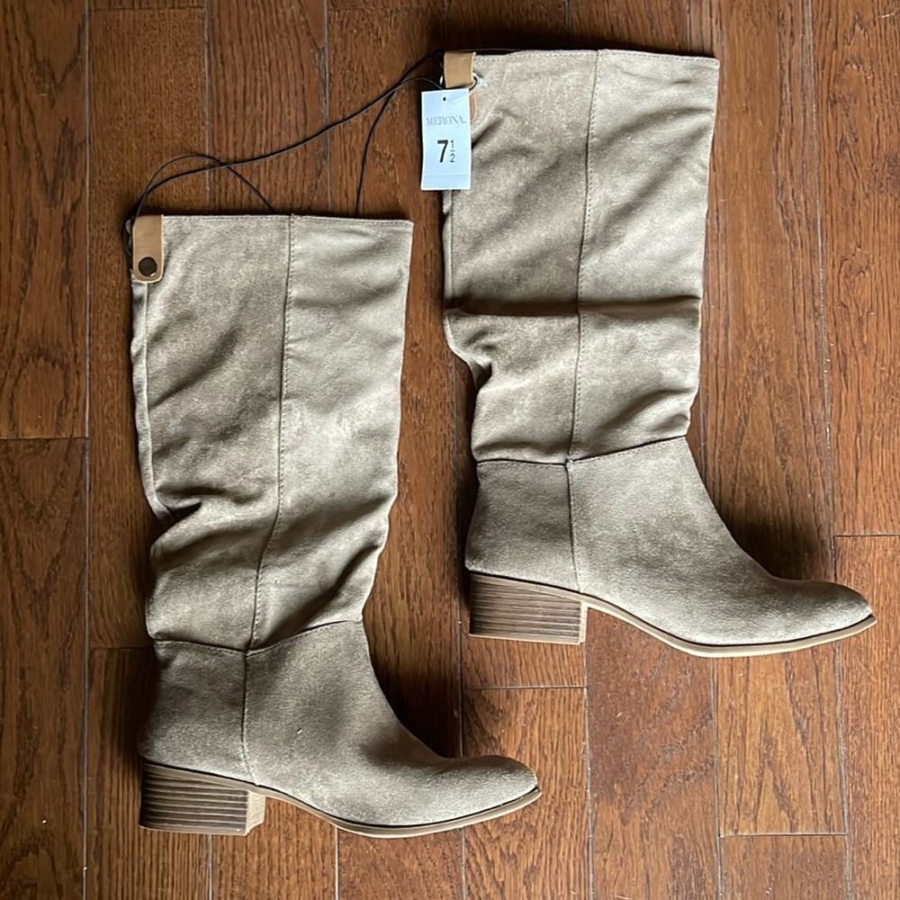 Merona Suede Boots, Taupe, Size 7 1/2.